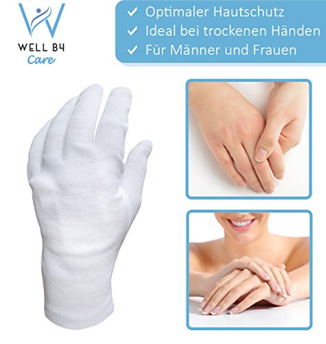 Dermatest: Excelente - Well B4® Care Guantes de algodón blanco, guantes de hilo hechos de 100% algodón para su protección cuando tenga la piel seca, 3 pares, guantes blancos, M