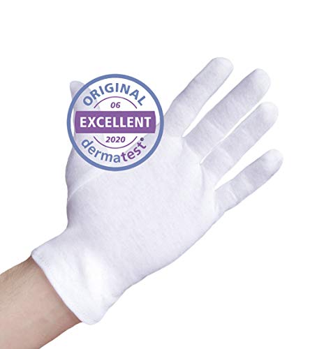 Dermatest: Excelente - Well B4® Care Guantes de algodón blanco, guantes de hilo hechos de 100% algodón para su protección cuando tenga la piel seca, 3 pares, guantes blancos, M