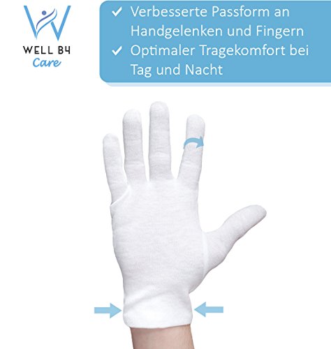 Dermatest: Excelente - Well B4® Care Guantes de algodón blanco, guantes de hilo hechos de 100% algodón para su protección cuando tenga la piel seca, 3 pares, guantes blancos, M