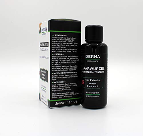 Derna Haarwurzel – Concentrado de protección – 50 ml – con bloqueador de DHT (Saw Palmetto) + cafeína + pantenol – para la protección contra la caída del cabello (hereditario)