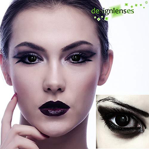 Designlenses, Dos lentillas de color negro totalmente para Halloween zombie disfraz lentes sin dioprtías/corregir + gratis caso de lente „Blackout"