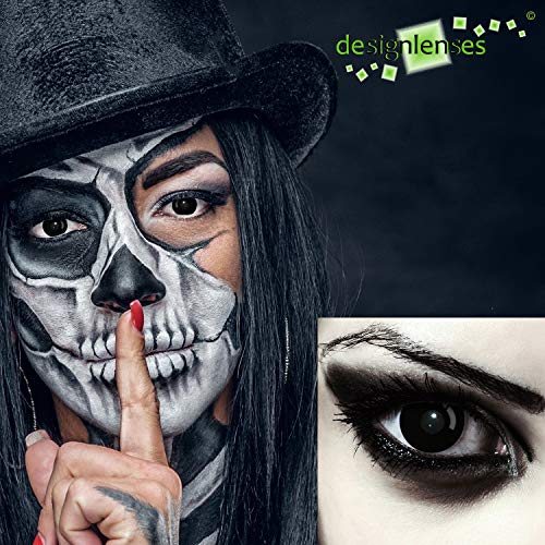 Designlenses, Dos lentillas de color negro totalmente para Halloween zombie disfraz lentes sin dioprtías/corregir + gratis caso de lente „Blackout"