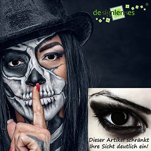Designlenses, Dos lentillas de color negro totalmente para Halloween zombie disfraz lentes sin dioprtías/corregir + gratis caso de lente „Blind Black"