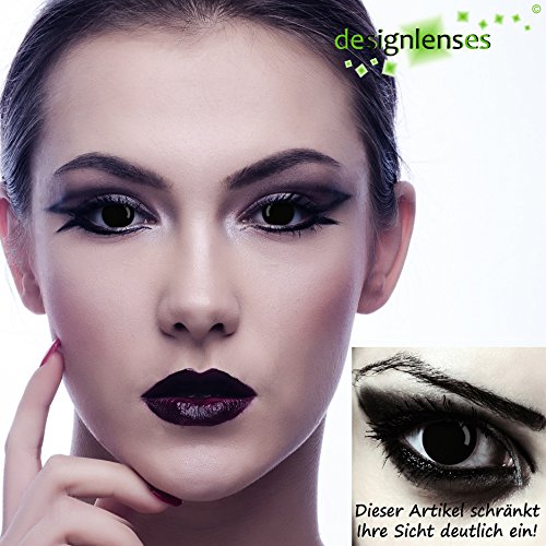 Designlenses, Dos lentillas de color negro totalmente para Halloween zombie disfraz lentes sin dioprtías/corregir + gratis caso de lente „Blind Black"