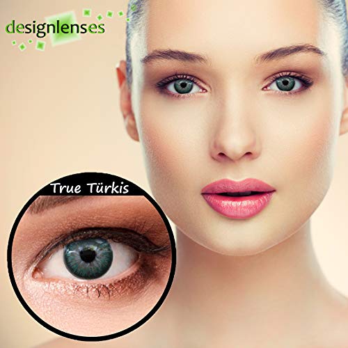 Designlenses, Dos lentillas de color turquesa discretamente colores suaves de un mese sin dioprtías/corregir + gratis caso de lente"True Türkis"