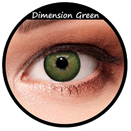 Designlenses, Dos lentillas de color verde para un aspecto muy natural para los ojos oscuros de tres meses sin dioprtías/corregir + gratis caso de lente"Dimension Green“