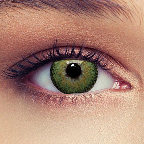 Designlenses, Dos lentillas de color verde para un aspecto muy natural para los ojos oscuros de tres meses sin dioprtías/corregir + gratis caso de lente"Dimension Green“