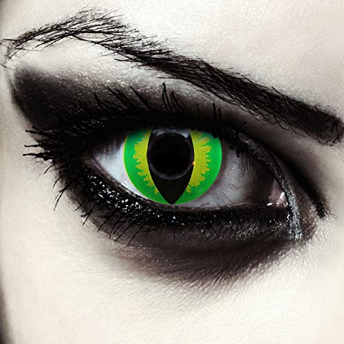 Designlenses, Dos lentillas de colores verde para Halloween costume ojo de gato/dragón lentes verdes sin dioprtías/corregir + gratis caso de lente „Green Dragon"