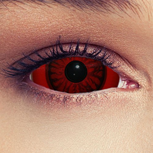 Designlenses, Dos Sclera lentillas de color rojo para Halloween 22mm demonio lentillas de seis meses sin dioprtías/corregir + gratis caso de lente „Baal"