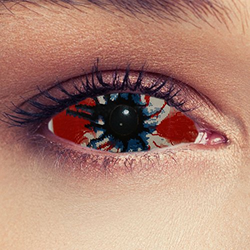 Designlenses, Dos Sclera lentillas de color rojo sangriento y negro para Halloween 22mm Zombie infectado disfraz lentillas sin dioprtías/corregir + gratis caso de lente „Cordyseps"