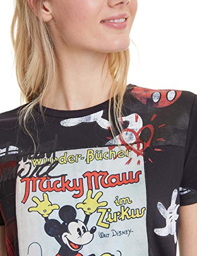 Desigual Micky Mouse Camiseta, Negro (Negro 2000), XL para Mujer