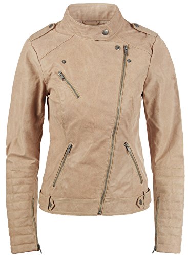 Desires Zalla Chaqueta De Cuero Cazadora de Piel para Mujer con Cuello De Solapa De Cuero Real, tamaño:L, Color:Simple Taupe (0162)