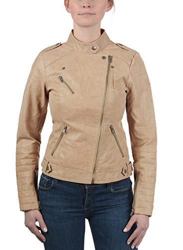 Desires Zalla Chaqueta De Cuero Cazadora de Piel para Mujer con Cuello De Solapa De Cuero Real, tamaño:L, Color:Simple Taupe (0162)