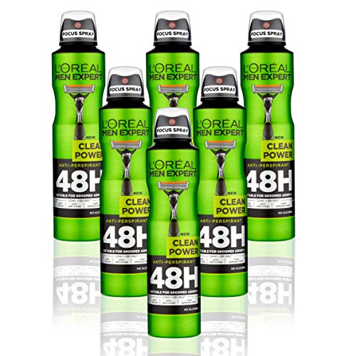 Desodorante antitranspirante L'Oreal Men Expert Clean Power 48 horas, 250 ml, paquete de 6
