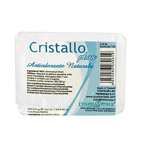 Desodorante de Alumbre de Amonio Natural en Piedra - Cristallo Plus - 190-240 gr - Puro Mineral - Cantitad: 1