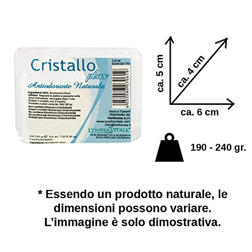 Desodorante de Alumbre de Amonio Natural en Piedra - Cristallo Plus - 190-240 gr - Puro Mineral - Cantitad: 1