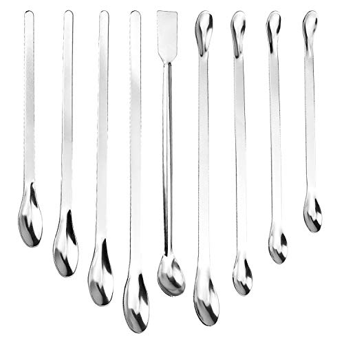DESON Juego de 9 pcs Espátula de Mezcla, Cucharas de Laboratorio de Acero Inoxidable, Cucharilla de Medicina Polvo Cosméticos, 16 18 20 22cm