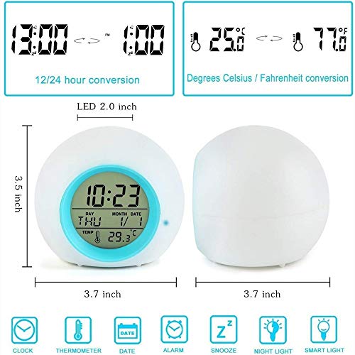 Despertador Digital Electrónico, Lypumso Reloj Alarma con 7 Colores Luz de Noche, Pantalla LED con Hora, Fecha, Temperatura, Función Snooze [Regalo]