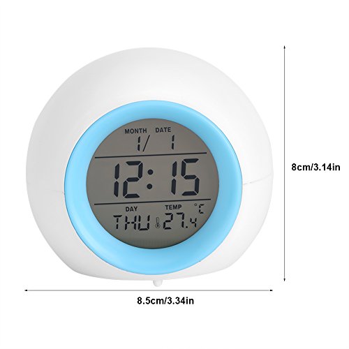 Despertador Digital, Reloj Alarma con Luz de Colores Múltiples y Sonidos de la Naturaleza, Pantalla LED con Presentación de Hora, Fecha, Temperatura, Función Snooze
