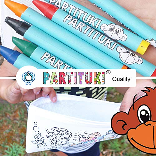 Detalles para Niños Partituki. 10 Estuches para Colorear y 10 Sets de 7 Ceras de Colores. Detalles Fiestas Infantiles. Con Certificado CE de no Toxicidad