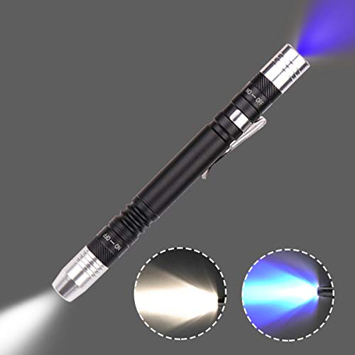 Detector de luz de la linterna Antorcha ultravioleta ultravioleta blanco púrpura para prueba Mini pluma UV linterna 395nm 2 en 1 linterna UV LED Fuente de luz Penlight Blacklight 2 (1 paquete)