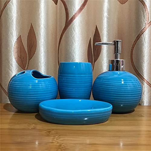 DETZH Botella de baño de cerámica Set de Accesorios Elegante y único Conjunto de Textura Incluyendo desinfectante de la Mano Cepillo de Dientes Titular de jabón Caja de Enjuague bucal Copa,Azul