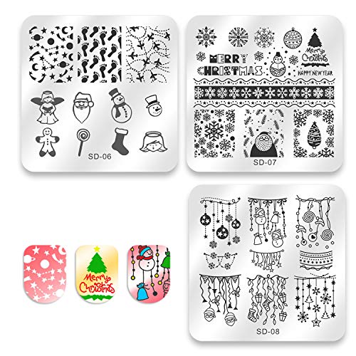 Dewel Nail Art Stamping 10pcs Placas Estampacion Uñas para Manicura con Sello de Silicona Diseño para Navidad