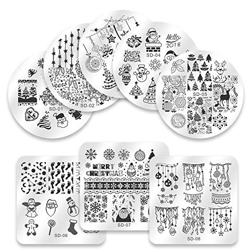 Dewel Nail Art Stamping 10pcs Placas Estampacion Uñas para Manicura con Sello de Silicona Diseño para Navidad