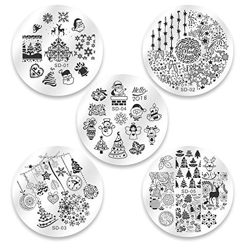 Dewel Nail Art Stamping 10pcs Placas Estampacion Uñas para Manicura con Sello de Silicona Diseño para Navidad
