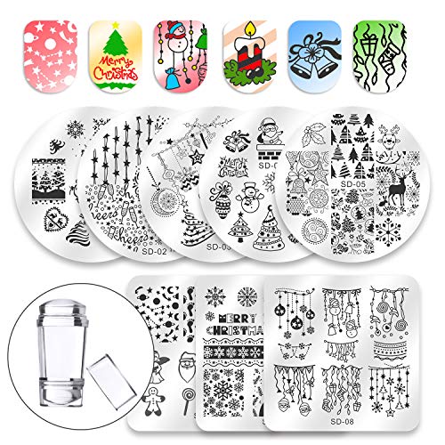 Dewel Nail Art Stamping 10pcs Placas Estampacion Uñas para Manicura con Sello de Silicona Diseño para Navidad