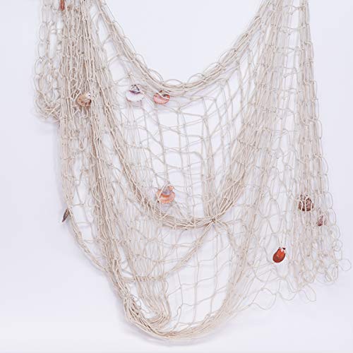 DEWEL Red Marinera Decorativa con Concha Estilo del Mediterránea Decoración de Pared Cosido a Mano 200 * 150 cm (Blanco)