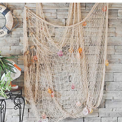 DEWEL Red Marinera Decorativa con Concha Estilo del Mediterránea Decoración de Pared Cosido a Mano 200 * 150 cm (Blanco)