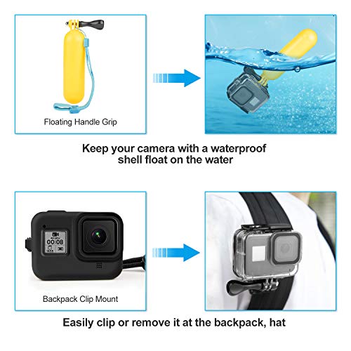 Deyard 52 en 1 Kit de Accesorios para GoPro Hero 8 Black, Funda Impermeable con 3 Filtros, Funda de Goma para Cuerpo/Cabeza/Correa de Muñeca/Clip de mochilas para el coche