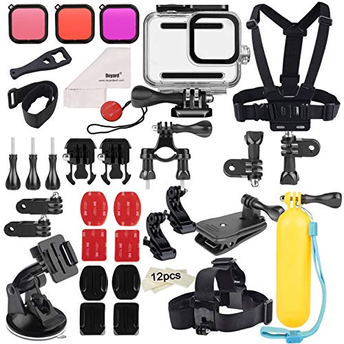 Deyard 52 en 1 Kit de Accesorios para GoPro Hero 8 Black, Funda Impermeable con 3 Filtros, Funda de Goma para Cuerpo/Cabeza/Correa de Muñeca/Clip de mochilas para el coche