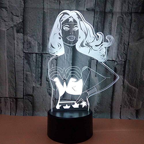 DFDLNL 3D Led Wonder Woman Modelado Lámpara de Escritorio Interruptor de botón táctil para niños Superhéroe Luz Nocturna USB Dormitorio Iluminación Luminaria Decoración para el hogar