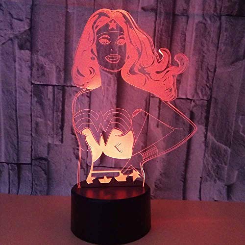 DFDLNL 3D Led Wonder Woman Modelado Lámpara de Escritorio Interruptor de botón táctil para niños Superhéroe Luz Nocturna USB Dormitorio Iluminación Luminaria Decoración para el hogar