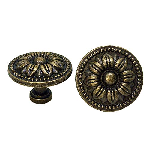 DFHM 10 Pomos y Tiradores Vintage Bronce de Armario con Diseño de Flores de Zinc Pomo Antiguos de 35 mm para Cajones y Puertas de Cocina Armario