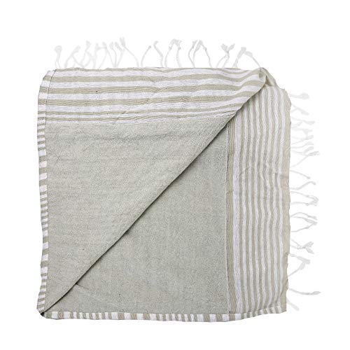 DHestia - Pareo Toalla de Playa con Flecos 100% Algodón de 150x100 cm. Mahal (Perla)