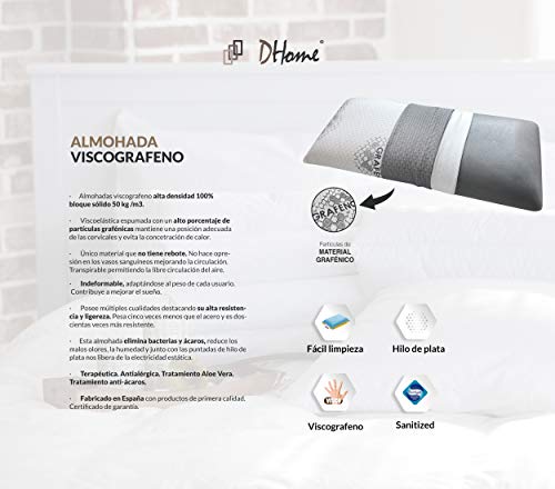 DHOME Almohada Almohadas de Viscografeno Hilo Plata viscoelastica grafeno visco (90cm, 2 Unidades)