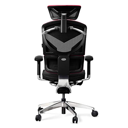 Diablo V-Dynamic Silla de Escritorio ergonómica Silla de Oficina apoyabrazos Ajustables Malla Cuero sintético Mecanismo de inclinación selección de Color (Carmesi)