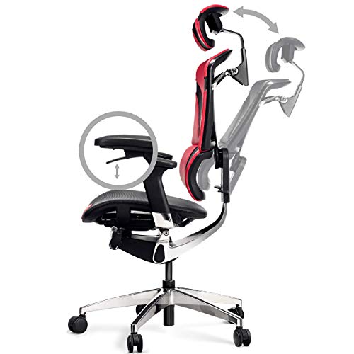 Diablo V-Dynamic Silla de Escritorio ergonómica Silla de Oficina apoyabrazos Ajustables Malla Cuero sintético Mecanismo de inclinación selección de Color (Carmesi)