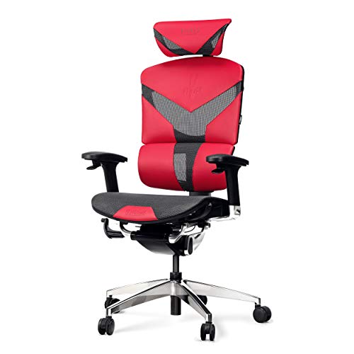 Diablo V-Dynamic Silla de Escritorio ergonómica Silla de Oficina apoyabrazos Ajustables Malla Cuero sintético Mecanismo de inclinación selección de Color (Carmesi)
