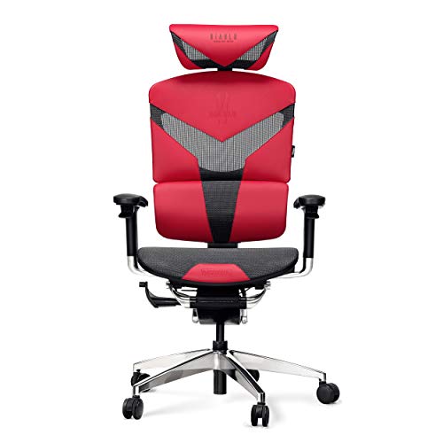 Diablo V-Dynamic Silla de Escritorio ergonómica Silla de Oficina apoyabrazos Ajustables Malla Cuero sintético Mecanismo de inclinación selección de Color (Carmesi)