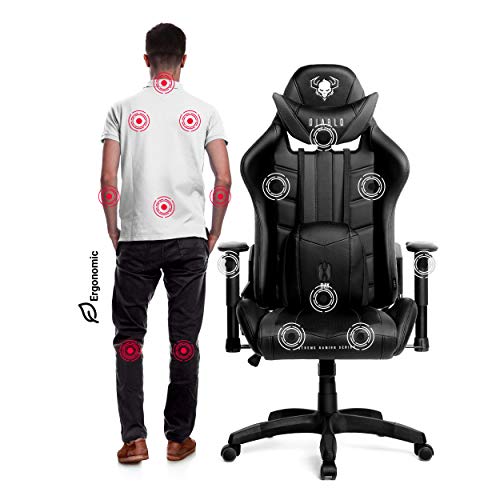 Diablo X-Ray Gaming Silla de Oficina Silla Gamer Apoyabrazos 2D Diseño Ergonomico HQ Cuero Sintético Perforación Función de Inclinación Soporta hasta 200 kg (Negro-Gris, XL)