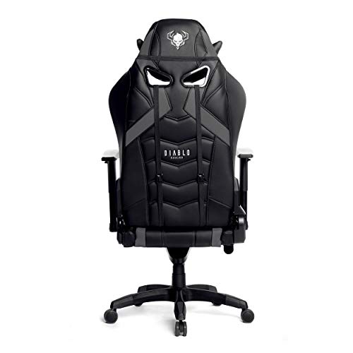 Diablo X-Ray Gaming Silla de Oficina Silla Gamer Apoyabrazos 2D Diseño Ergonomico HQ Cuero Sintético Perforación Función de Inclinación Soporta hasta 200 kg (Negro-Gris, XL)