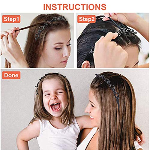 Diadema con clip, diadema trenzada coreana, diadema trenzada con 8 pequeños clips, doble flequillo peinado, fácil de usar para accesorios de pelo y herramientas de peluquería (un juego de 2)
