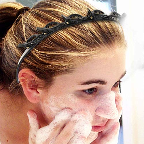Diadema con clip, diadema trenzada coreana, diadema trenzada con 8 pequeños clips, doble flequillo peinado, fácil de usar para accesorios de pelo y herramientas de peluquería (un juego de 2)