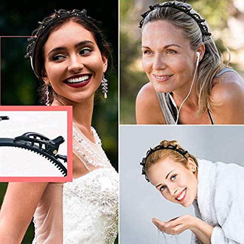 Diadema con clip, diadema trenzada coreana, diadema trenzada con 8 pequeños clips, doble flequillo peinado, fácil de usar para accesorios de pelo y herramientas de peluquería (un juego de 2)