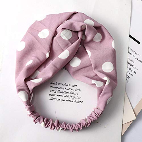 Diadema Tendencia Retro Lunares Dulce Cruz Lunares Diadema Accesorios para el cabello Bufanda de lavado de cara salvaje-Cinta para el pelo en forma de cruz de lunares rosa - tela de tarjetas rotas