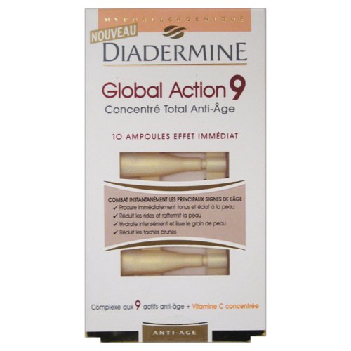 Diadermine – Concentrado total Antiedad Global acción 9 – Complejo Antiedad y Vitamina C – Caja de 10 bombillas